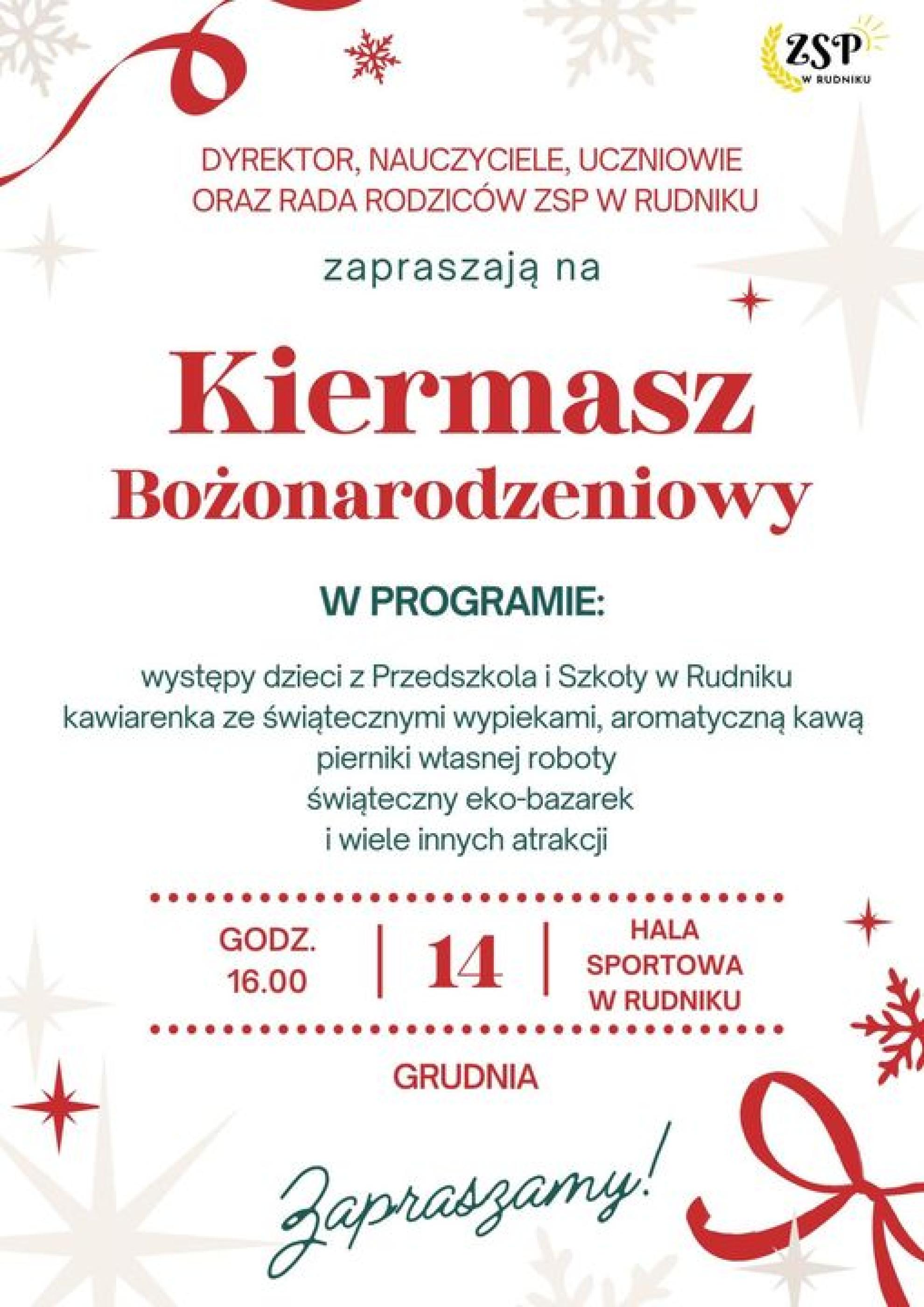 Zapraszamy na KIERMASZ ŚWIĄTECZNY 