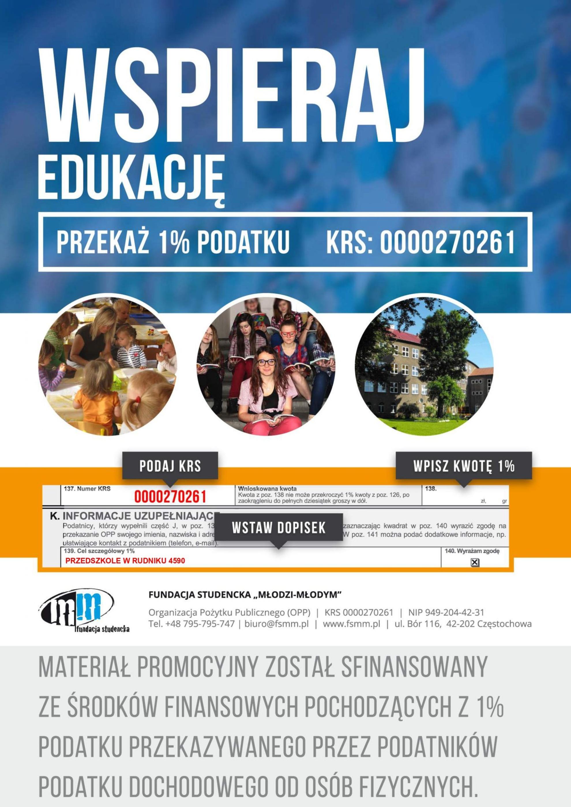 Przekaż 1,5 procent podatku na rzecz na naszych placówek! 