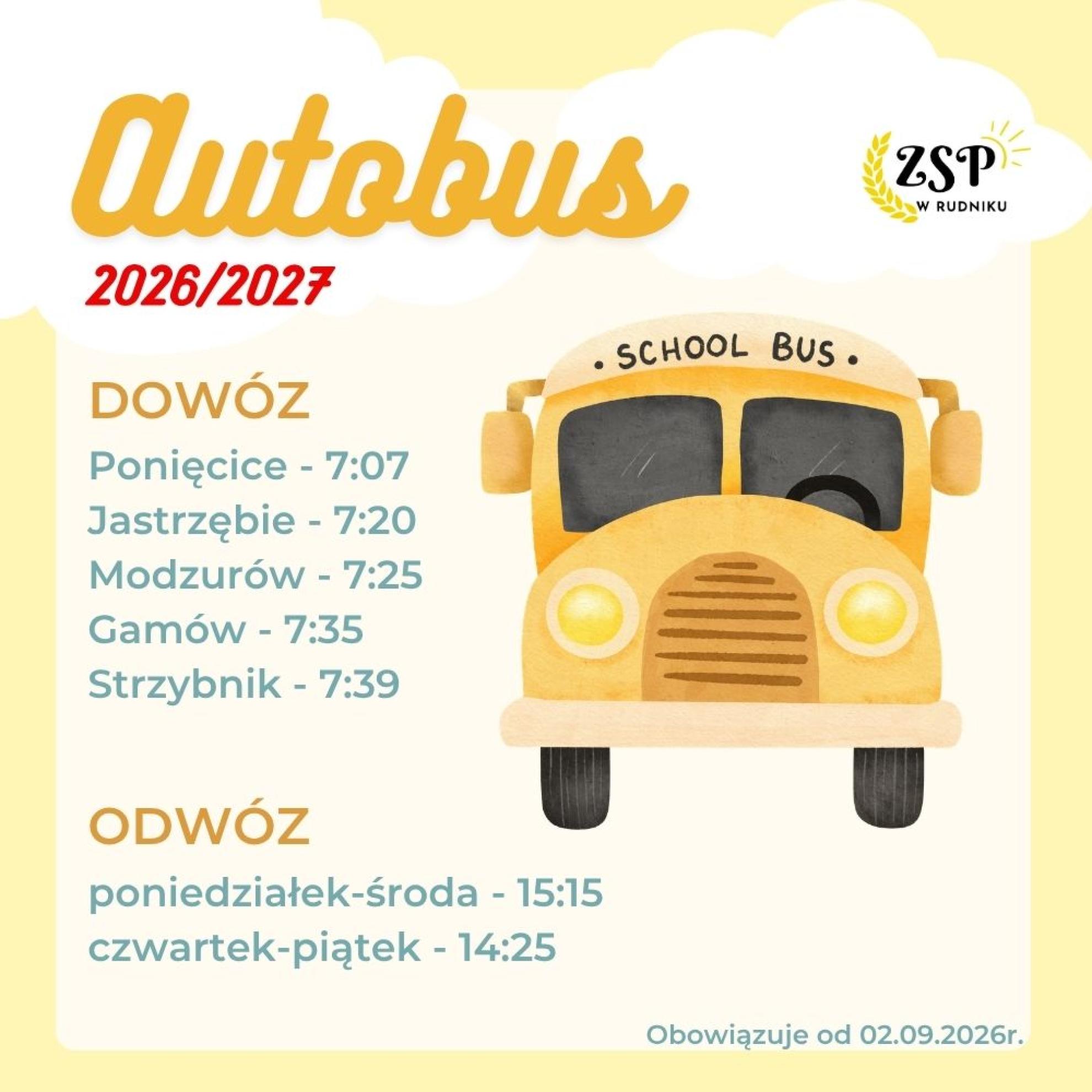 Kursy autobusu szkolnego od września 2026r