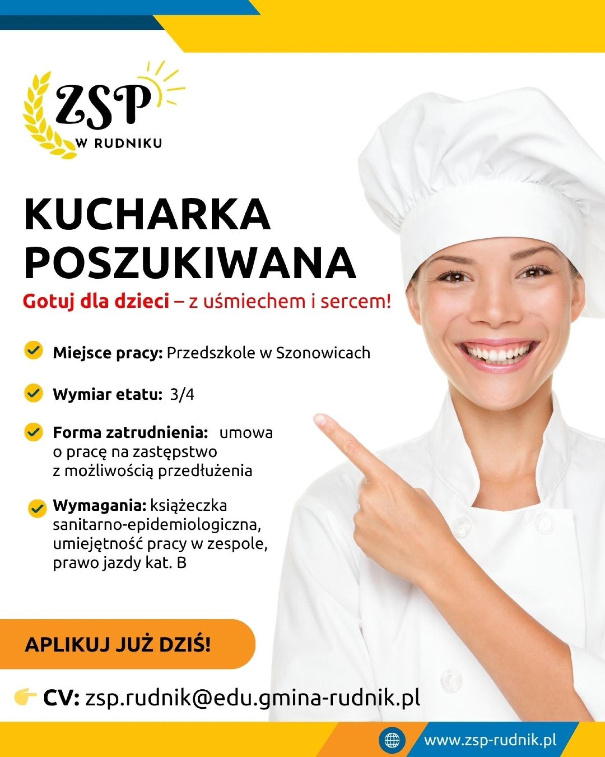 Szukamy kucharki do naszego przedszkola w Szonowicach!