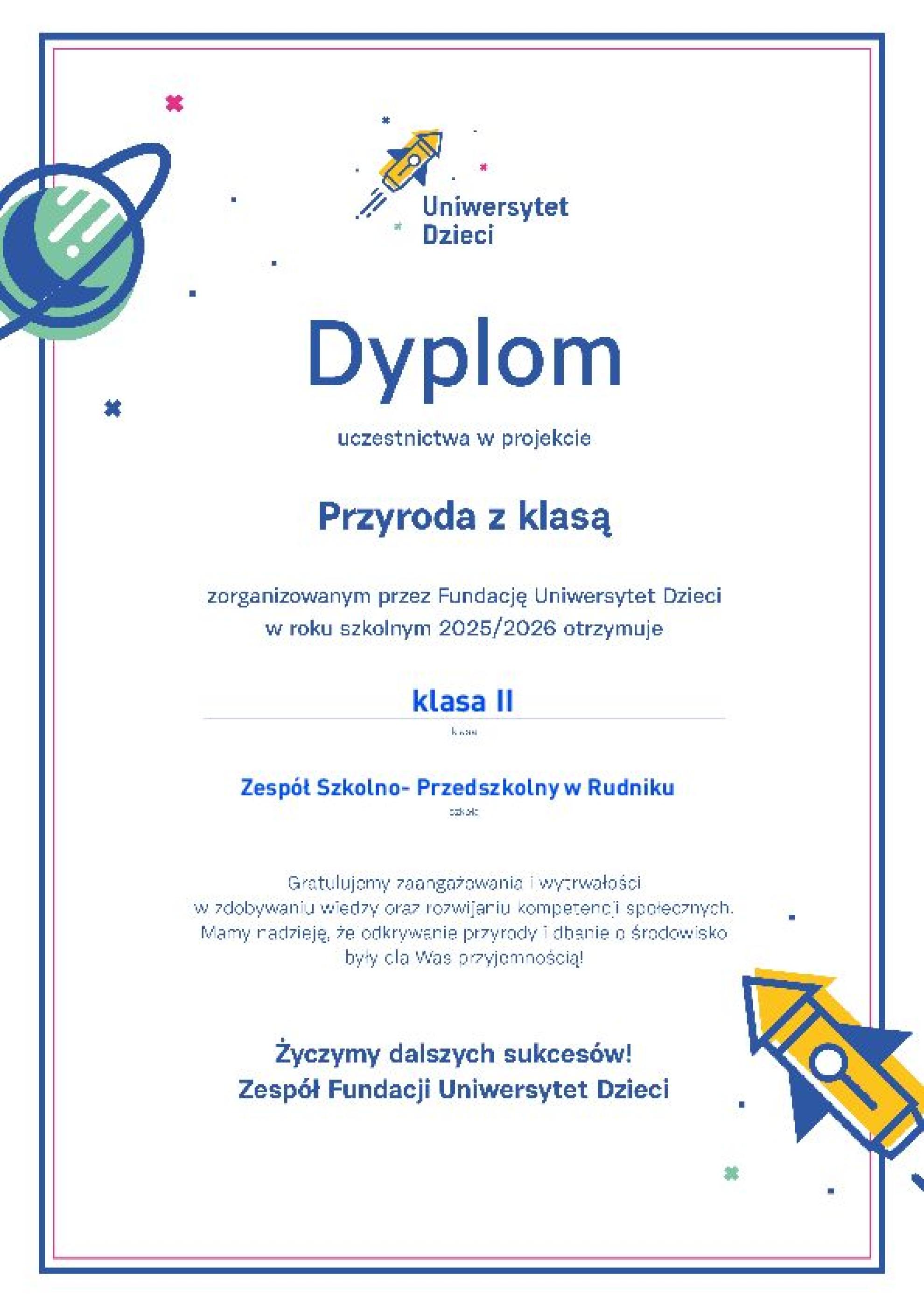 „Przyroda z klasą” – podsumowanie projektu w klasie II